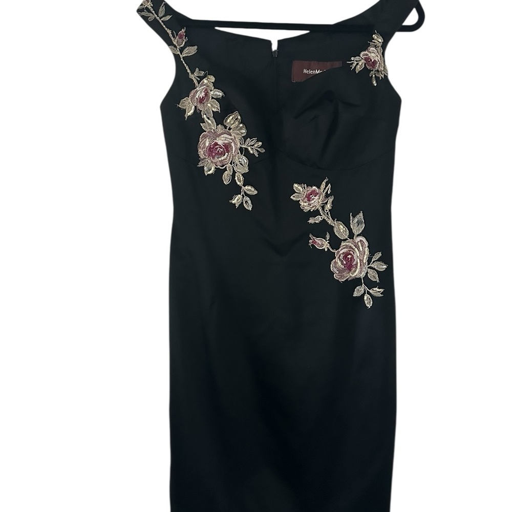 Helen Morley Elegant Black Floral Handcrafted Embroidered Dress Size 10 - Picture 4 of 8